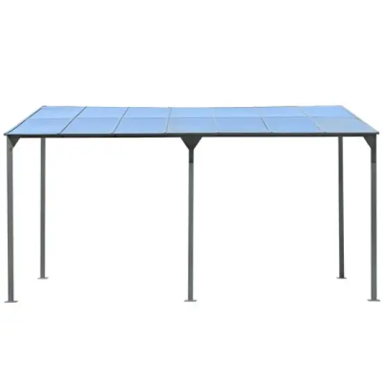 ModernLuxe 14.76 x 9.22 FT Wall-Mounted Gazebo, Outdoor Pergola with PC Roof Panels, Iron Frame, Sloped Design Shelter for Deck/Garden/Backyard, Gray image {9}