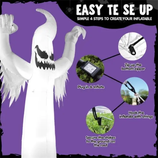 Joyfy 12 FT Halloween Inflatable Outdoor Decoration, Scary Ghost Inflatable with LEDs for Halloween Party Indoor, Outdoor, Yard, Garden, Lawn Decor image {6}