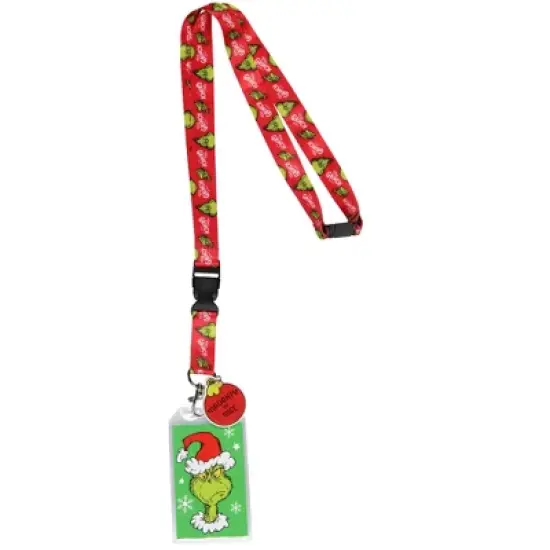 The Grinch Lanyard Badge Holder With Grinch Card and 2" Naughty Or Nice Rubber Ornament Pendant Red image {4}