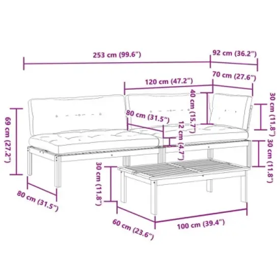 vidaXL Pallet Sofa Set Anthracite Solid Acacia wood 3 Piece Modular image {10}