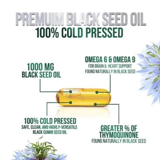Black Seed Oil Softgels 1000mg, Premium Nigella Sativa Blackseed, Pure Natural Black Cumin Seed Oil, Antioxidant - 120 Softgels By Nature's Nutrition image {4}