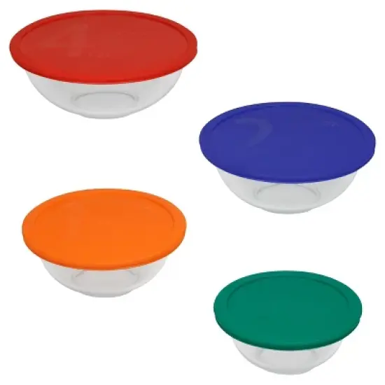 Pyrex 8pc Mixing Bowl Set: Multicolor Glass & Plastic, Dishwasher & Microwave Safe, 1-4 Qt Capacities image {3}
