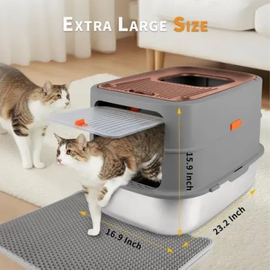 Allforpaws Cat Litter Box Top & Front Entry Hooded Cat Litter Box With Stainless Steel Base image {7}