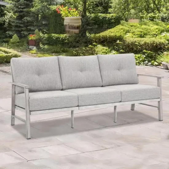COWLOWN 3-Seater Outdoor Patio Sofa, Aluminum Frame Couch with Soft Cushions, All-Weather Furniture for Balcony, Poolside, Lawn image {1}