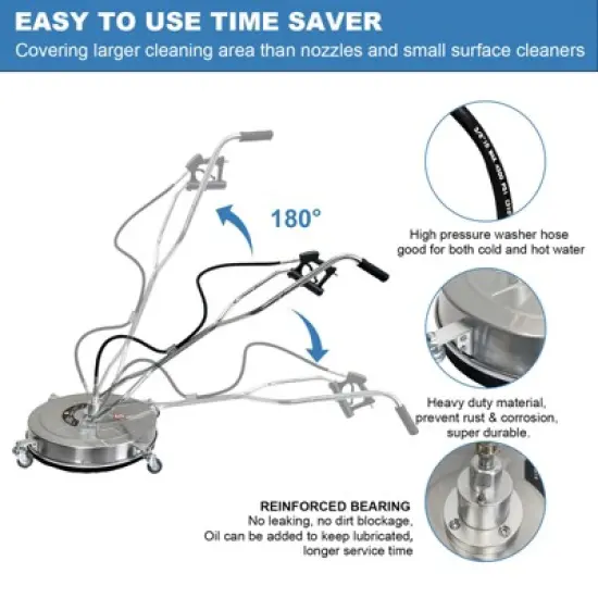 20" Pressure Washer Surface Cleaner with Dual Handles, Stainless Steel Surface Cleaner with 4 Wheels for Driveways image {2}
