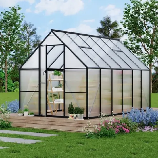 8x16FT Aluminum-Framed Polycarbonate Greenhouse, Heavy Duty Polycarbonate Greenhouse, Large Enhanced Aluminum GreenhouseKit for Outdoors image {12}