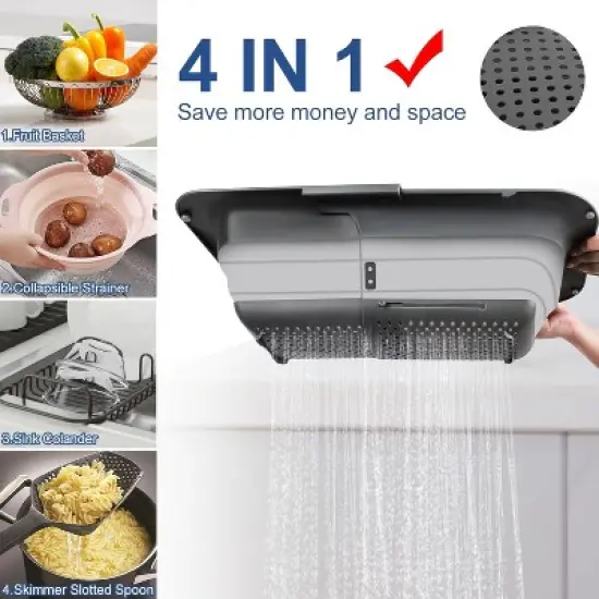 Collapsible Colander Strainer, Expandable Over the Sink Colander for Kitchen, Adjustable Silicone Sink Strainer image {2}
