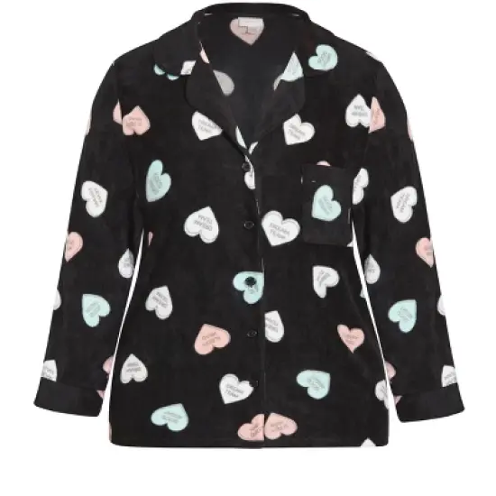 Women's Plus Size Button Up Fleece Top - black | AVENUE image {4}