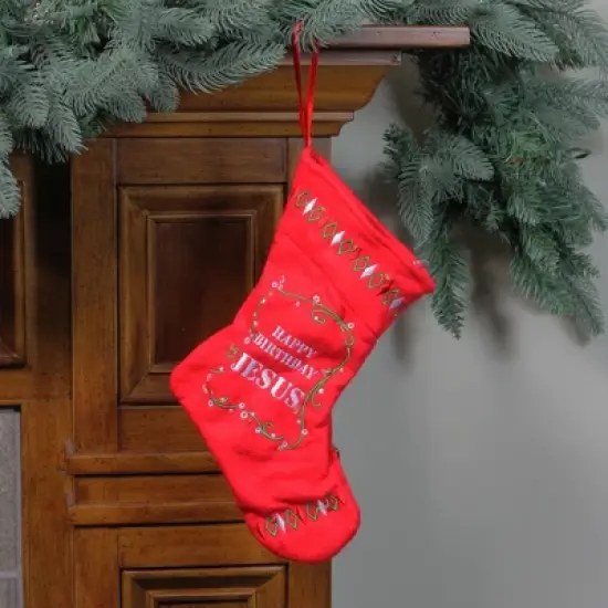 Roman 9" Red, White And Green "Happy Birthday Jesus" Battery Operated Christmas Stocking image {2}