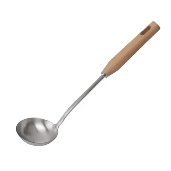 Unique Bargains Kitchen Wooden Handle Cooking Durable Soup Ladle 10.8'' x 3'' Silver Tone 1 Pc image {6}