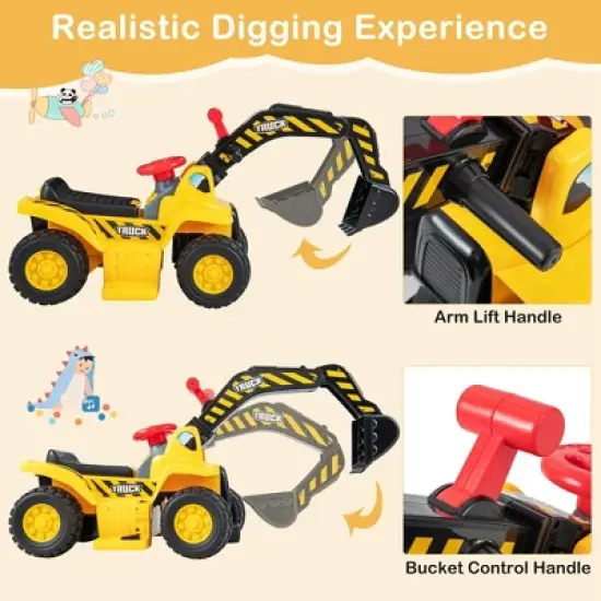 Costway 6V Electric Kids Ride On Excavator Pretend Play Toy Tractor w/ Basketball Hoop image {4}