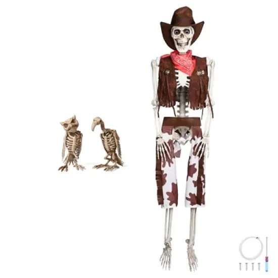 Yescom 5.4 Ft Life Size Cowboy Skeleton with Vulture & Owl Skeleton Halloween Decorations Party 2025 Brown image {7}