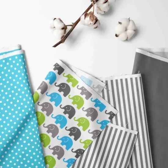 Bacati - Elephants Long Crib Rail Guard Cover Aqua/Lime/Gray image {2}