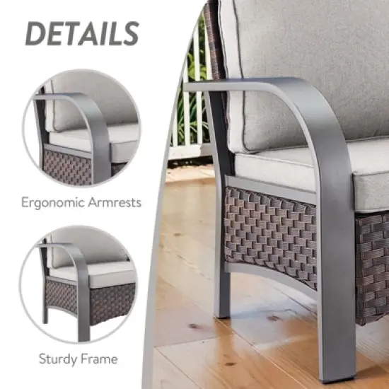 POCASSY 5PCS Outdoor Patio Furniture Set All-Weather Wicker Couch with Patio Swivel Rocking Outdoor Chairs and Ottomans, Patio Sofa Set for Backyard image {3}