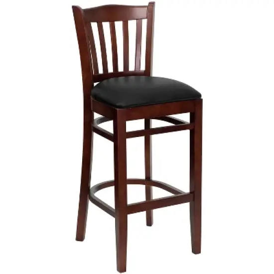 Emma and Oliver Vertical Slat Back Wooden Restaurant Dining Barstool image {9}
