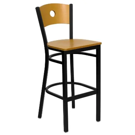 Emma and Oliver Wood Circle Back Black Metal Restaurant Dining Barstool image {8}