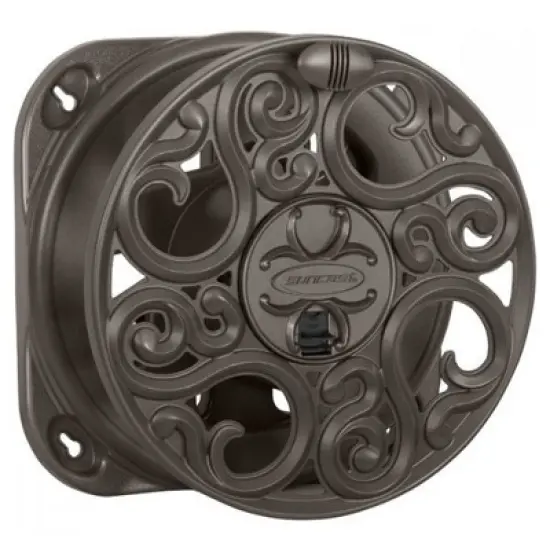 Suncast Sidewinder Side Scroll 60 Foot Hose Capacity Resin Decorative Wall Mount Hose Reel, Bronze (2 Pack) image {2}