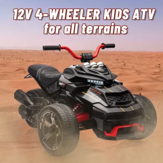 12V 3 Wheeler Ride On ATV，Electric Vehicle w/Led Lights, High & Low Speed, Horn, Music, USB, Treaded Tires, Ride On Car for Kids 3-10 image {5}