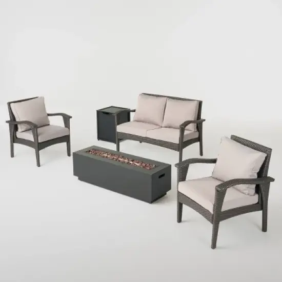 5pc Wicker Chat Set with Fire Table - Gray/Light Gray/Dark Gray - Christopher Knight Home image {15}