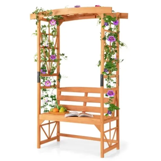Patio Garden Arbor with Pergola Bench 2 Trellises for Climbing Plants Vines Grapes image {1}