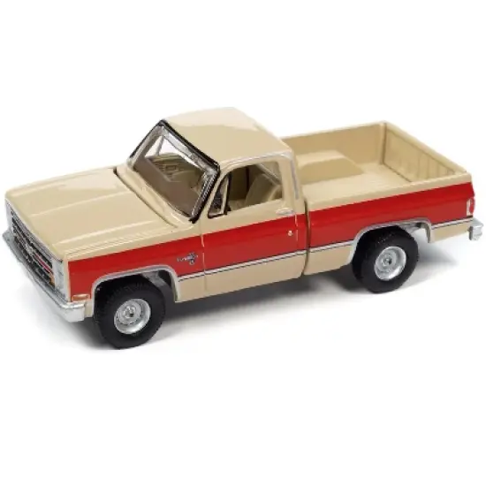 1987 Chevrolet Silverado R10 Fleetside Pickup Truck Tan and Bright Red "Muscle Trucks" 1/64 Diecast Model Car by Auto World image {1}