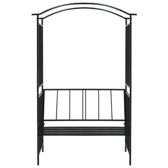 vidaXL Garden Arch with Bench in Black | Sturdy Iron Construction | Weather-Resistant | Elegant Addition to Garden, Patio, Terrace image {7}
