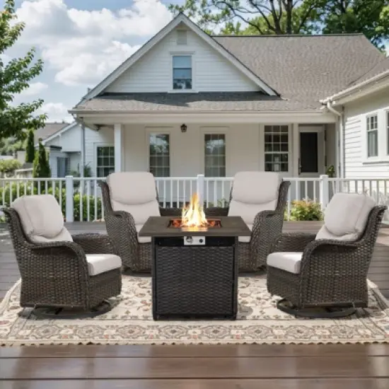 Belord Patio Swivel Chair Set of 4 with 30" Propane Fire Pit Table, Patio Furniture Set with High Back Swivel Rocker Patio Chairs and Firepit Table image {11}