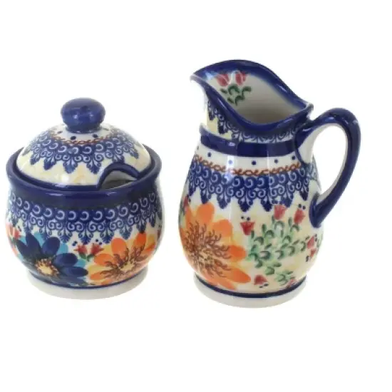 Blue Rose Polish Pottery 1583 Vena Cream & Sugar Set image {4}