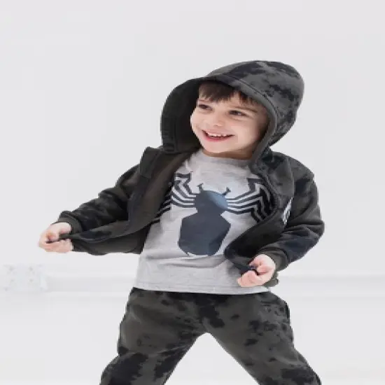 Marvel Avengers Spider-Man Little Boys Zip Up Fleece Hoodie Graphic T-Shirt and Jogger 3 Piece Outfit Set Toddler to Big Kid image {1}