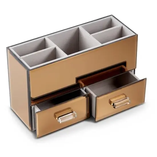 OnDisplay Olivia 2 Drawer Tiered Mirrored Glass Makeup/Jewelry Organizer image {4}