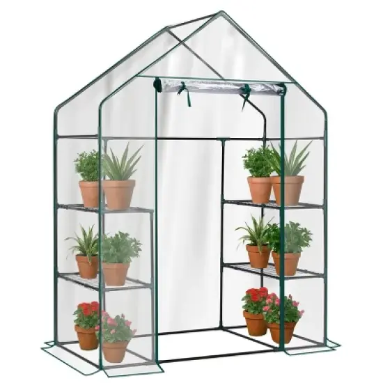 SEVOBAL Greenhouse Outdoor Durable PE Plant Green House for Frost Protection Shelf Clips Roll-up Zipper Door Walk-in for Planter, Clear, 98"*36"*9.5" image {5}