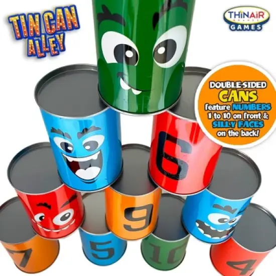 Thin Air Games Tin Can Alley &ndash; Bean Bag Toss, 10 Cans & 3 Bags, 2-4 Players image {2}