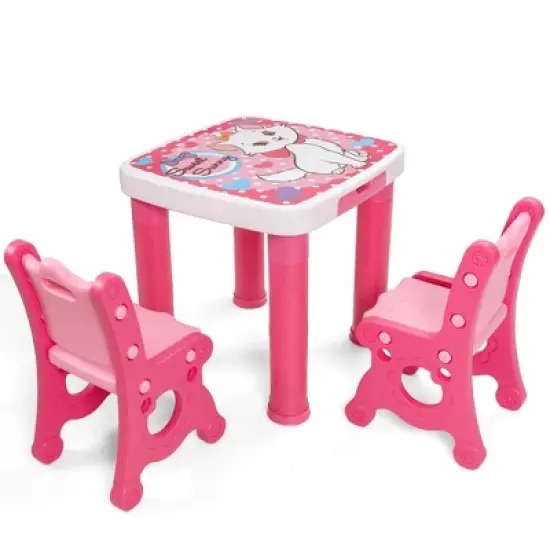 Costway Multifunctional Kids Desk & 2 Height-Adjustable Chairs w/ Non-slip Point Pink\ Blue\ Natural image {12}