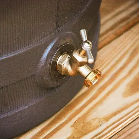 Good Ideas Rain Wizard 50 Gallon Plastic Outdoor Home Rain Barrel Water Storage Collector with Brass Spigot and Flat Back Design, Oak (4 Pack) image {5}