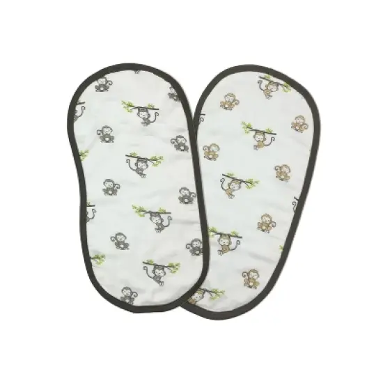 Bacati - Happy Monkeys Gray/Biege Muslin 4 pc set of Bibs & Burp Cloths Set image {1}