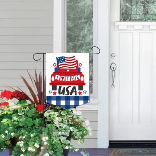 Big Dot of Happiness Patriotic Truck - Outdoor Home Decorations - Double-Sided Red Vintage Pickup&aacute; Garden Flag - 12 x 15.25 inches image {5}