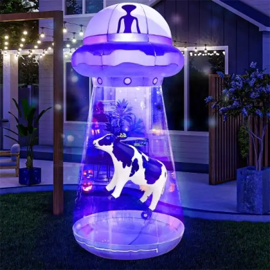 Joyfy 9 FT Halloween Inflatable Outdoor Decoration, Inflatable Purple UFO with Built-in LEDs for Halloween Party Yard Garden Lawn Outside Decoration image {3}