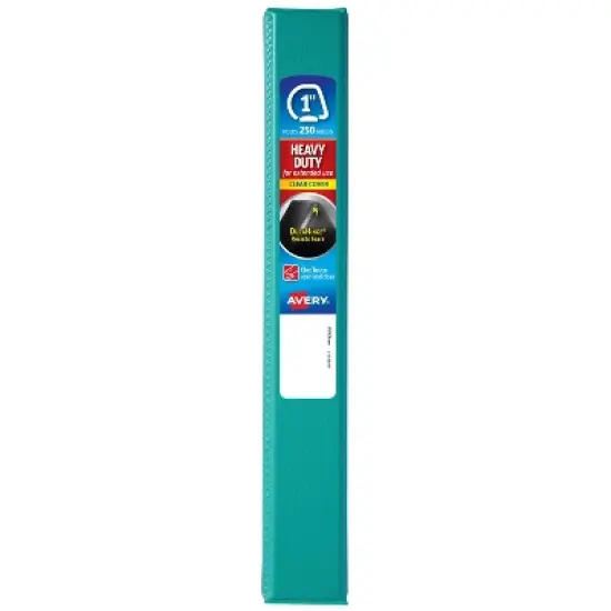 Avery 1" Clear Cover Heavy Duty Green Ring Binder: 1" D-Ring, 250 Sheet Capacity, 4 Internal Pockets, Turquoise Blue image {3}