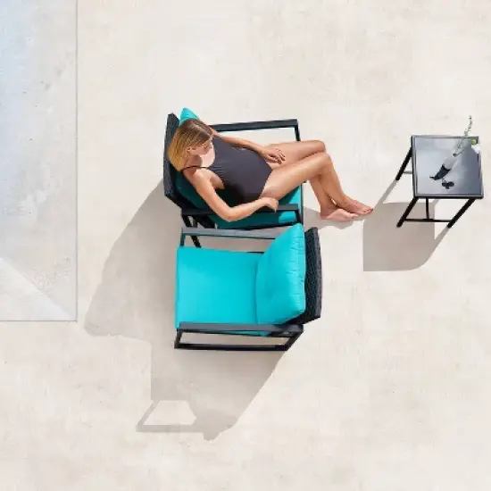 3pc Outdoor Wicker Set with Rocking Chairs & Glass Coffee Table - Devoko
 image {2}