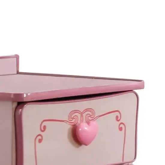 2 Drawer Wooden Nightstand with Heart Knob Pulls Pink - Benzara image {1}