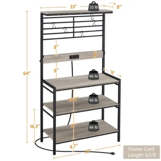 Yaheetech 4-tier 64" H Kitchen Baker's Rack with Power Outlet, Gray image {2}