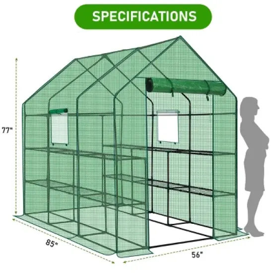 SEVOBAL Greenhouse Outdoor Durable PE Plant Green House for Frost Protection Shelf Clips Roll-up Zipper Door Walk-in for Planter, Green, 99"*37"*17" image {2}