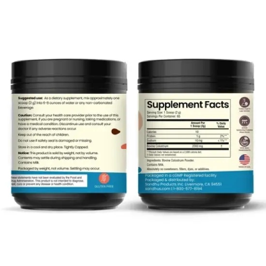 Sandhu's Grass Fed Bovine Colostrum Powder For Women & Men | 65 Servings High IgG Supplement For Immune & Gut Health Support image {2}