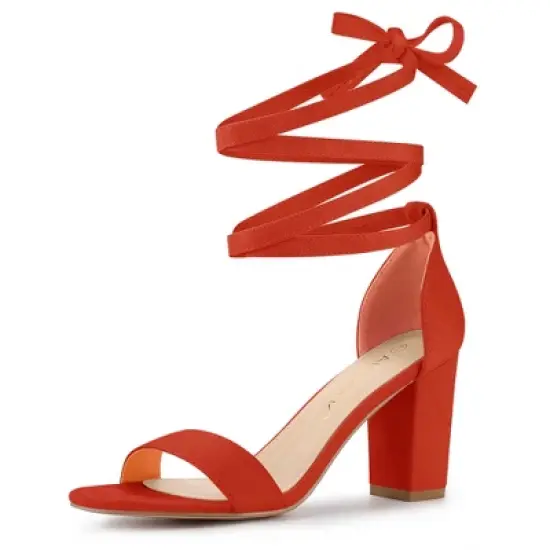 Allegra K Women's Lace Up and Ankle Strap Chunky Heel Sandals image {8}