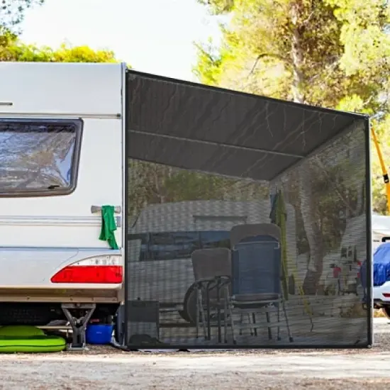 Costway 9' x 7'RV Awning Side Shade Black Mesh Screen Sunshade with Complete Kits image {1}