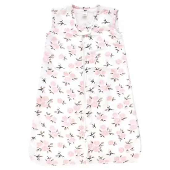 Hudson Baby Infant Girl Plush Faux Fur Sleeping Bag, Wearable Blanket, Neutral Pink Floral image {2}