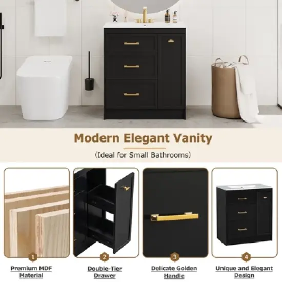 30" Bathroom Vanity Set, Classic Floor Standing, with Two Drawers & a Double-Layer Drawer image {2}