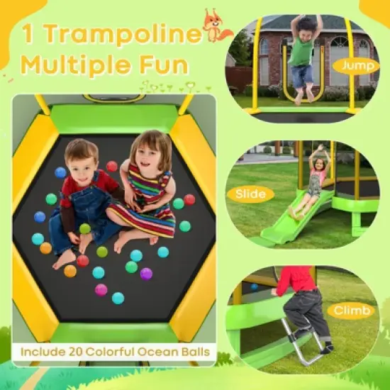 Infans 7FT Kids Recreational Trampoline w/Ladder & Slide Ocean Ball Indoor Outdoor image {1}