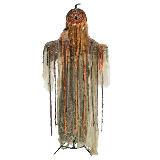 5 Ft. 8 3/4" Animated Standing Pumpkinhead Man Halloween Decoration image {1}
