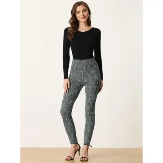 Allegra K Tweed Pants for Women's High Waist Casual Plaid Tartan Leggings Long Trousers image {3}